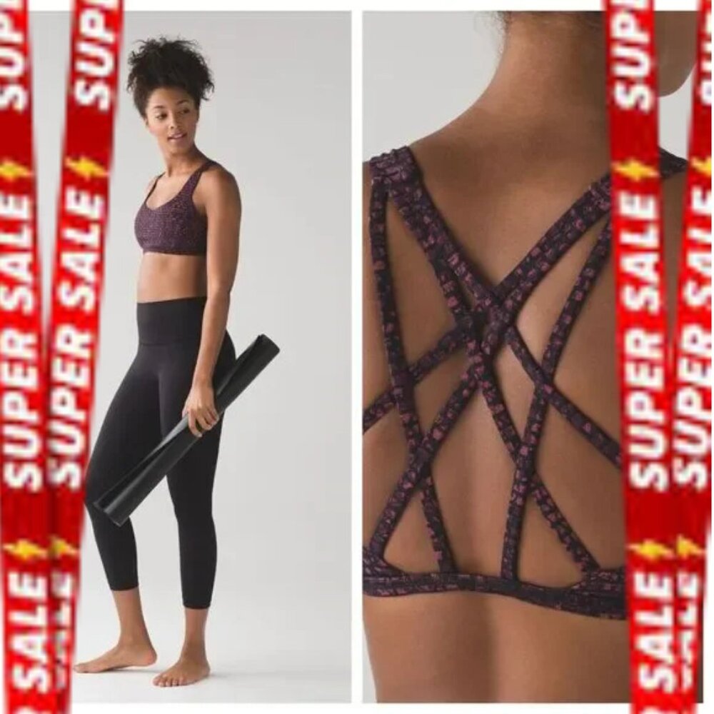 Lululemon Free To Be Tranquil Bra Shatter Weave Dust Coral Plum Sz 8